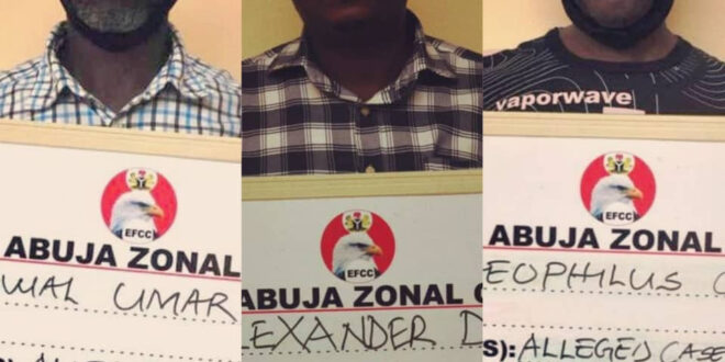 Three men accused of giving EFCC false information about ex-Minister of Agriculture, Audu Ogbeh, remanded in prison (photos)