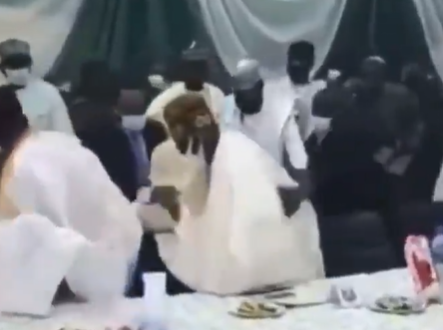 Video: Watch the moment APC National leader, Bola Tinubu, almost fell after missing his step at a function in Kaduna