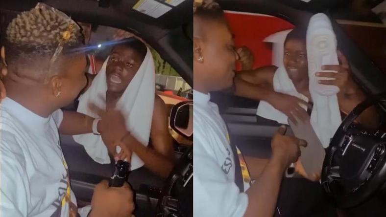 AMG Armani takes off his sneakers in traffic and gifted them to die hard fan (VIDEO)