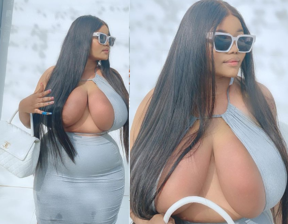 Endowed Instagram star, Ada La Pinky commands attention as she flaunts her massive boobs in revealing dress (photos)