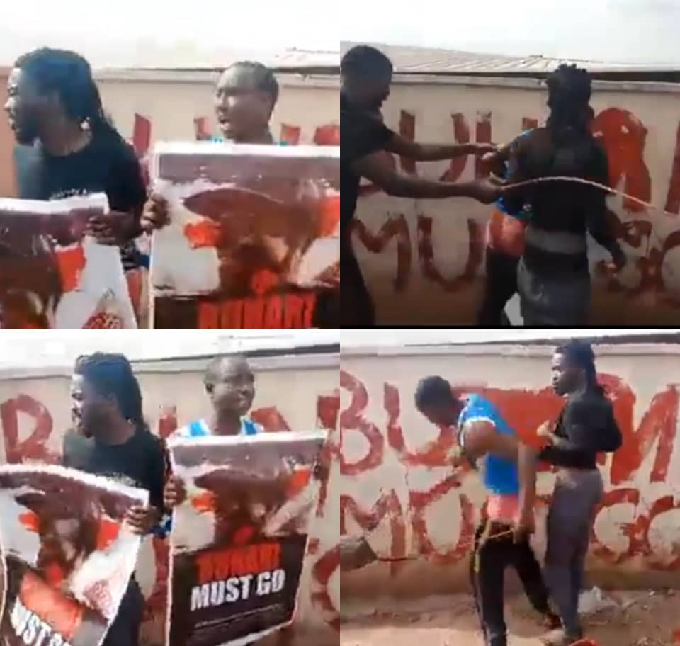 Kogi residents flog two men for staging #BuhariMustGo protest in the state (video)