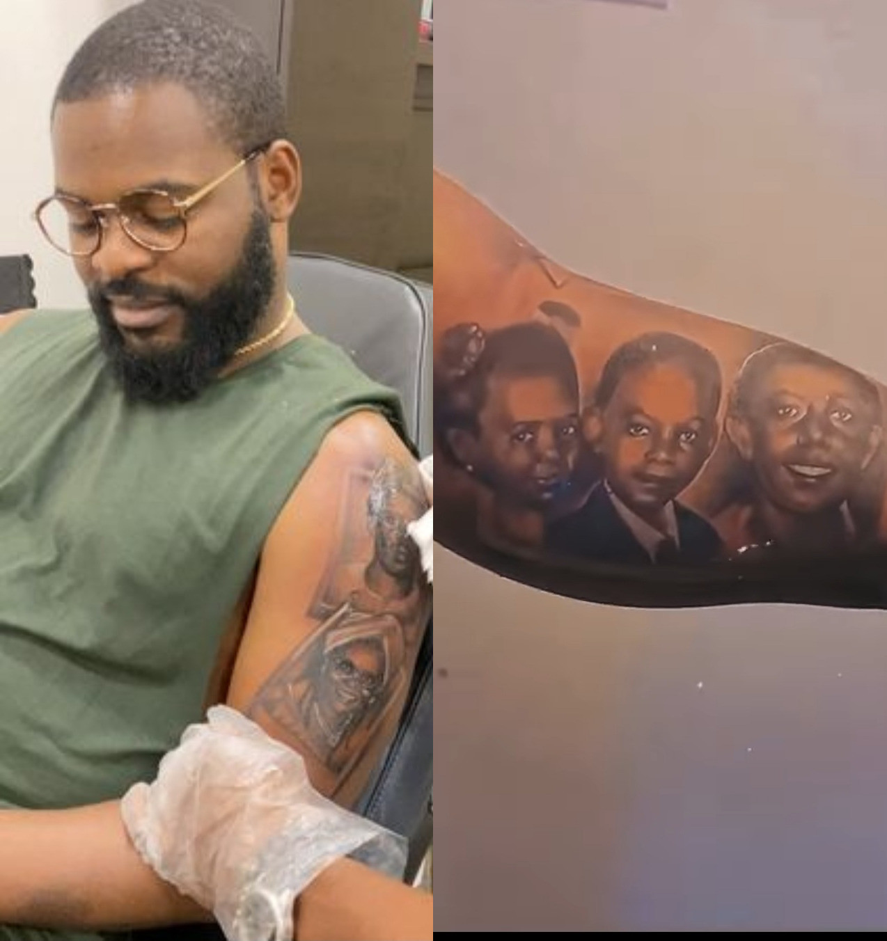 Singer, Falz gets tattoos of his family on his arm (videos)