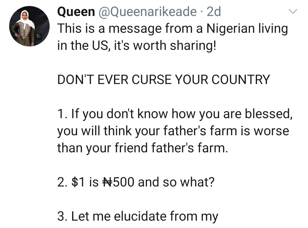 Trending message to Nigerians from a Nigerian living in the US sparks conversation