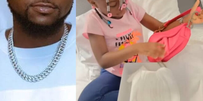 Davido gifts his first child, Imade Adeleke, a Dior bag for her 6th birthday
