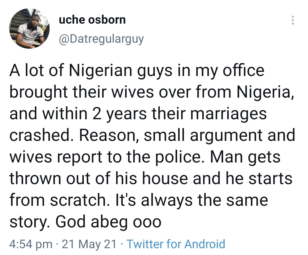 Nigerian man reveals what most of his colleagues who brought their wives from Nigeria to the UK, are going through