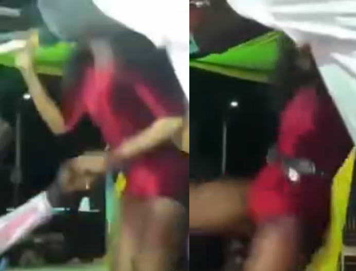 Uganda singer, Vinka, delivers brutal double-kick at a male fan who touched her private part on stage (Video)