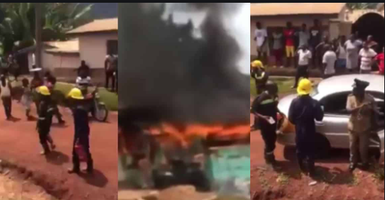 Video of Ghana Fire Service personnel arriving in a taxi and with fire extinguishers to fight fire goes viral