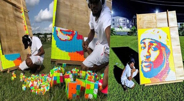 Artist creates unique portrait of Davido with Rubik’s cubes