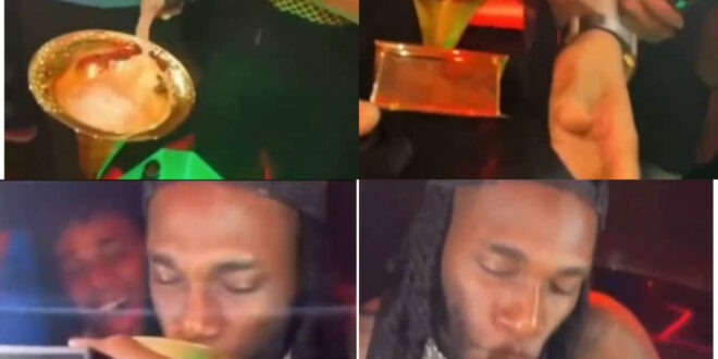 Burna Boy takes his Grammy plaque to the club, uses it to drink champagne (video)