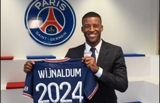 PSG officially unveil Georginio Wijnaldum as their latest summer signing after he left Liverpool on a free transfer (photos)