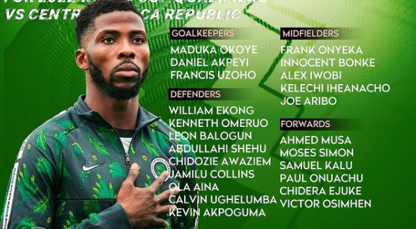 2022 World Cup qualifiers: Nigeria announce 23-man squad for Central Africa Republic clash