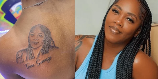 Fan Tattoos Tiwa Savage’s Face On Her Skin (Video)