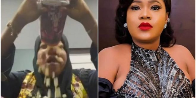 Nigerians React As Toyin Abraham Joins Joeboy’s Alcohol ‘Madness’ Challenge