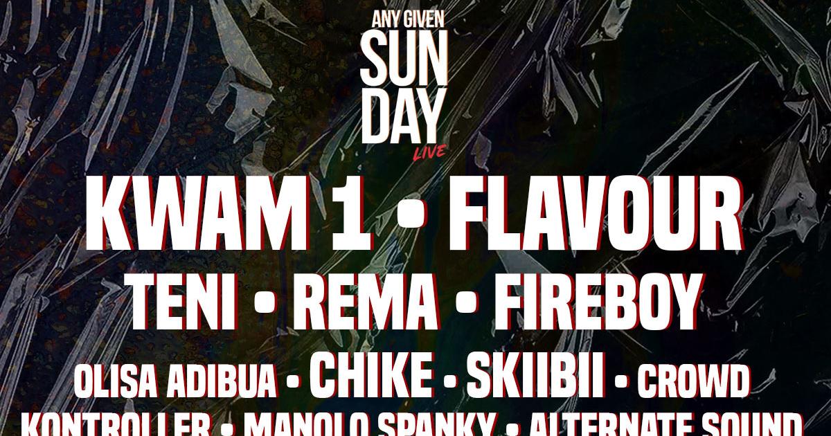 #AnyGivenSundayLive: Kwam1, Flavor, Teni, Rema, Fireboy and a host of others set to redefine live band experience this December!