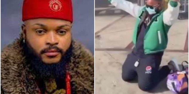 Nigerians React As Whitemoney Goes Down On His Knees In Dubai Airport After First Trip Abroad