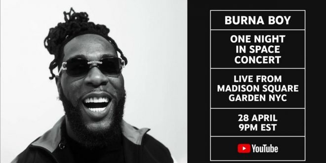 Burna Boy to live stream his Madison Square Garden show on YouTube