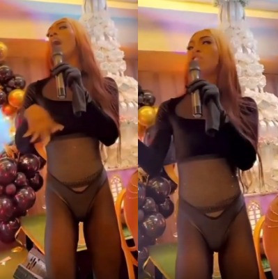 James Brown turns up for a party in a thong and crop top (video)