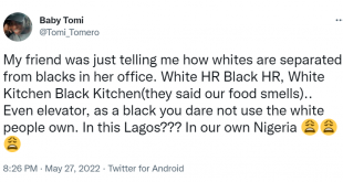 Lady raises alarm about discrimination between Whites and Blacks in a company in Nigeria