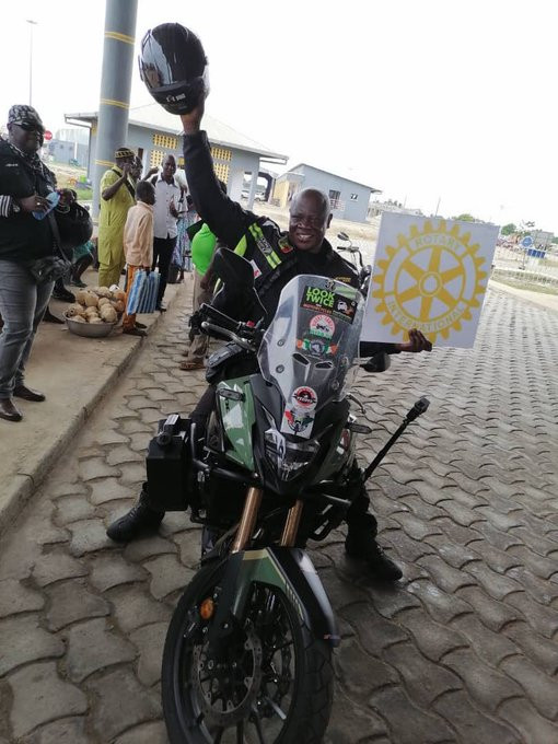 Nigerian man riding a bike from London to Lagos finally arrives Nigeria
