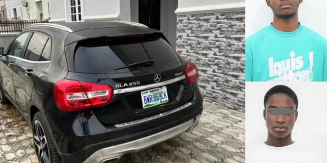 Two young suspected fraudsters arrested in Abuja as EFCC recovers Mercedes Benz GLE 2017 model, 2 MacBook pro, 2 gold wristwatches. (Photos)