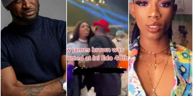 ‘It Is A Sin’ – Fans Fault Peter Okoye ‘Unusual’ Air Kiss With James Brown