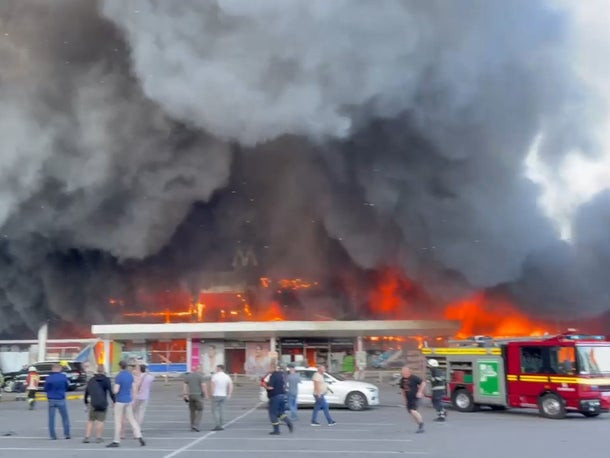 At least 3 dead and 40 wounded as Russian missiles blast crowded mall in Ukraine