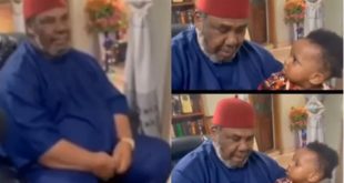 “He kept his father in an awkward position” Pete Edochie’s ‘sad’ look as he finally meets his grandson gets many talking