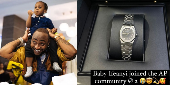 "Ifeanyi is now the youngest boy with Audemars Piguet Watch" - Singer, Davido says as he 'buys' his 2-year-old son $320k luxury time piece  (video)
