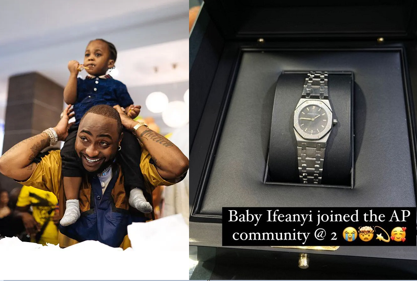 "Ifeanyi is now the youngest boy with Audemars Piguet Watch" - Singer, Davido says as he 'buys' his 2-year-old son $320k luxury time piece  (video)