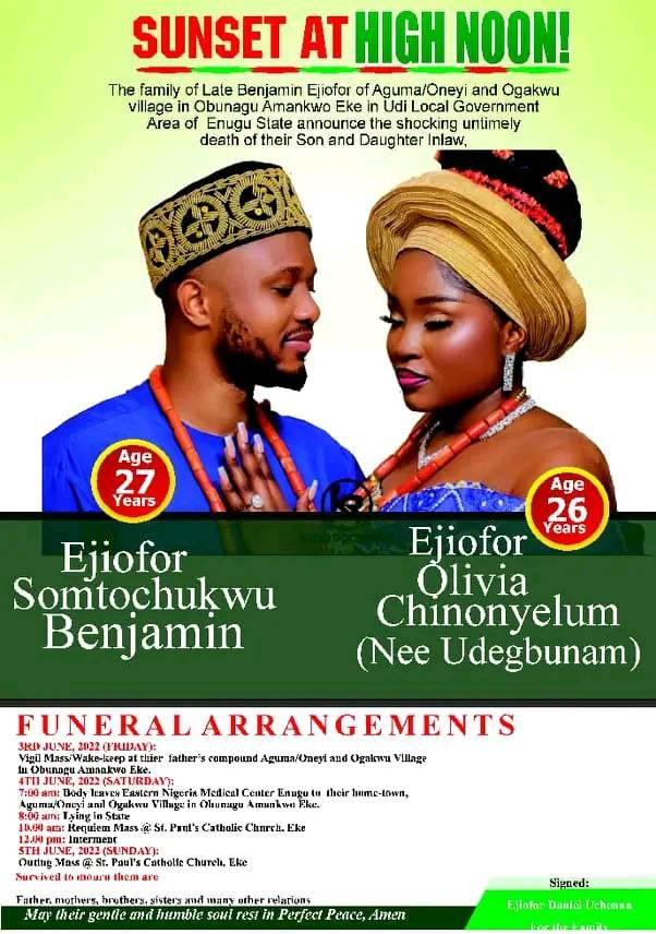 Nigerian couple die in motor accident one month after wedding