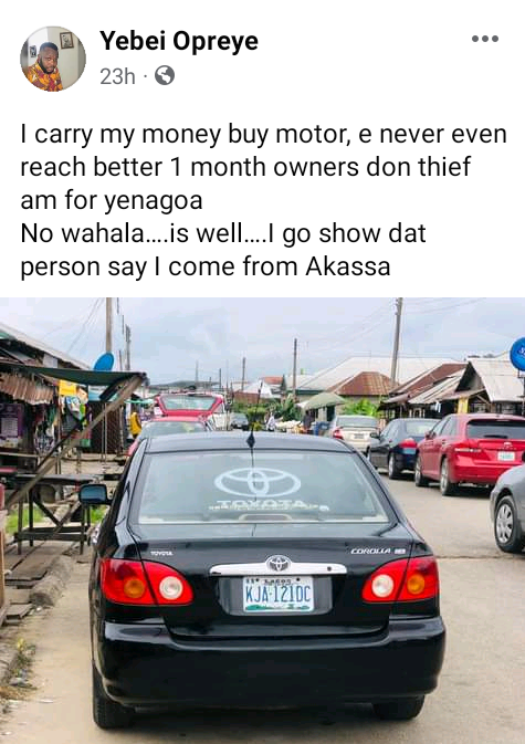 Nigerian man laments as thieves steal his car barely one month after he bought it