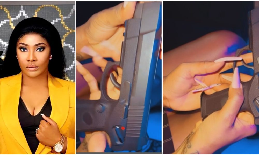 Nollywood Actress Angela Okorie Shows Off Her Gun After Owo Catholic Church Attack