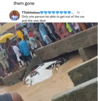 Update: All but one of the occupants in the SUV swept by flood in Lagos allegedly die