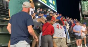 Cubs Fan Falls Down Bleachers During Wrigley Field Brawl