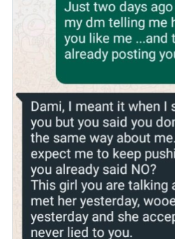 Man explains why he flaunted his girlfriend two days after another girl turned him down