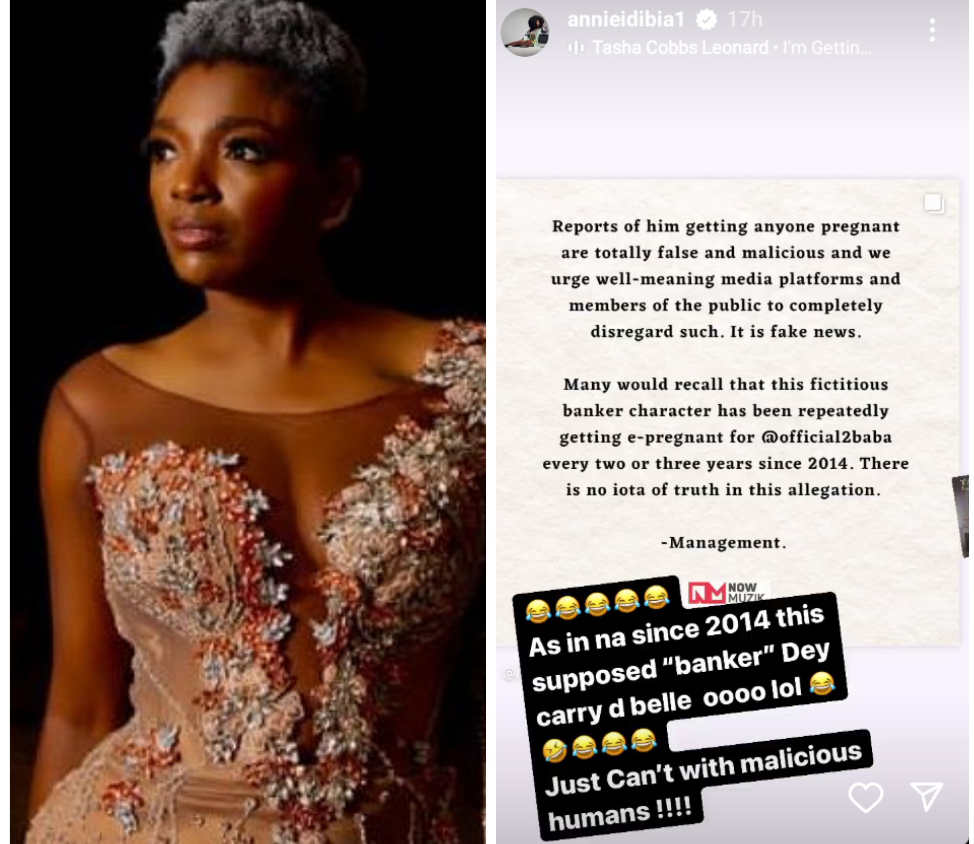 Na since 2014 this supposed banker dey carry belle - Annie Idibia reacts to rumour of Tuface impregnating another woman
