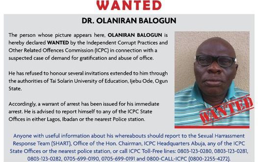 TASUED suspends lecturer declared wanted by ICPC for alleged abuse of office