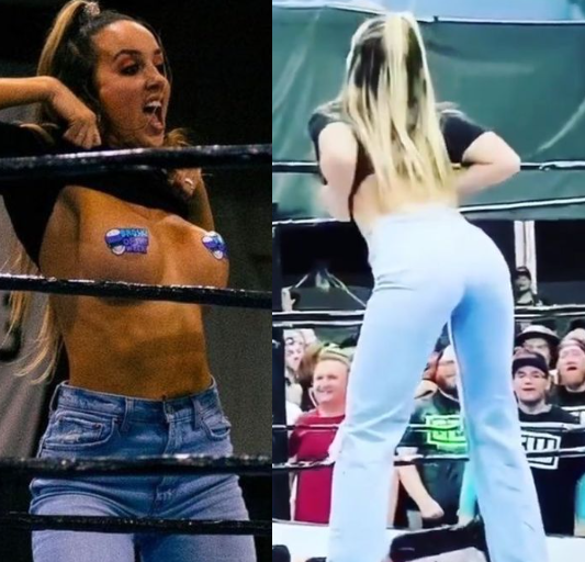 Ex-WWE wrestler flashes boobs to distract her husband?s opponent during fight