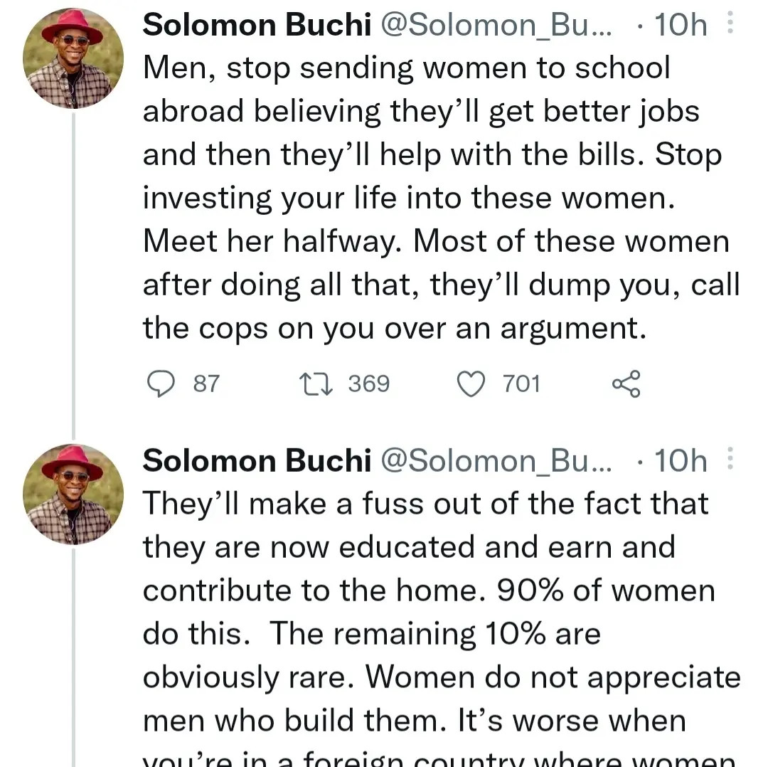 "Stop investing your life into these women" Solomon Buchi advices men