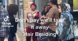 UK-based Nigerian aunties accost a lady who made her hair and refused to pay (video)