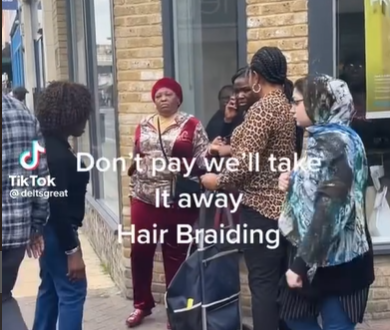 UK-based Nigerian aunties accost a lady who made her hair and refused to pay (video)
