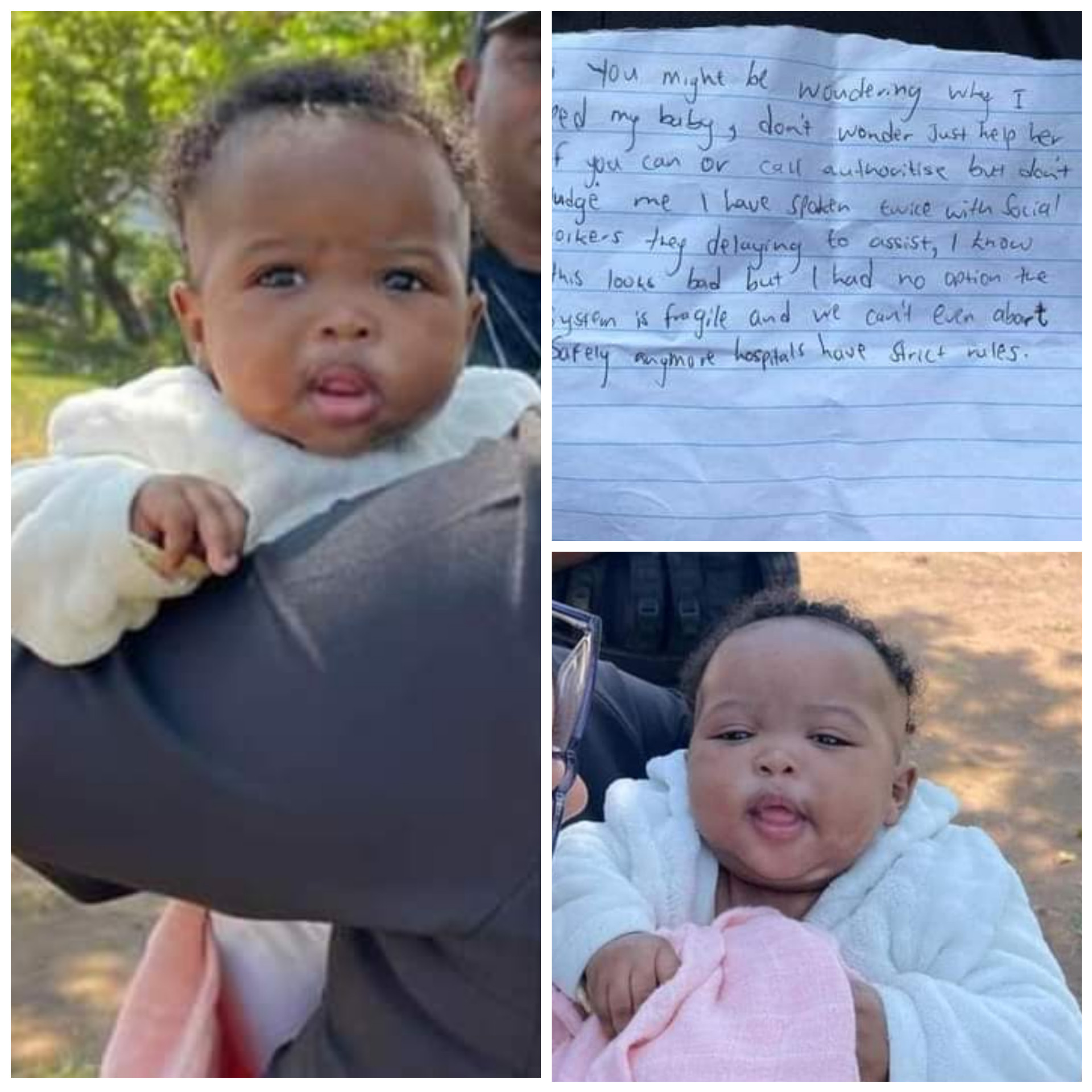 Baby girl found dumped in South Africa with note from mother saying: