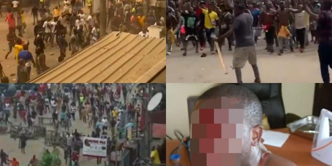 Chaos at Alaba International market in Lagos as traders clash with area boys (graphic videos/photos)