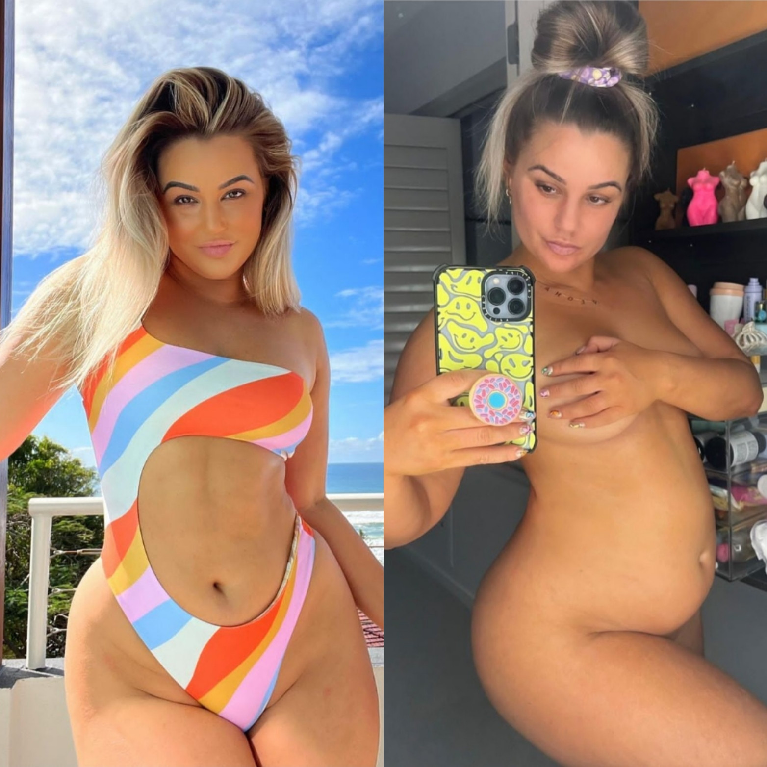 Influencer strips to expose bloated tummy in body positive post as she encourages women that it