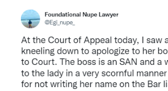 Lawyer narrates how his junior colleague was humiliated in court by her boss who?s a Senior Advocate of Nigeria