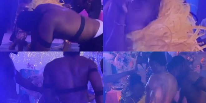 Male strippers thrill actress Beverly Osu at her 30th birthday party last night (video)