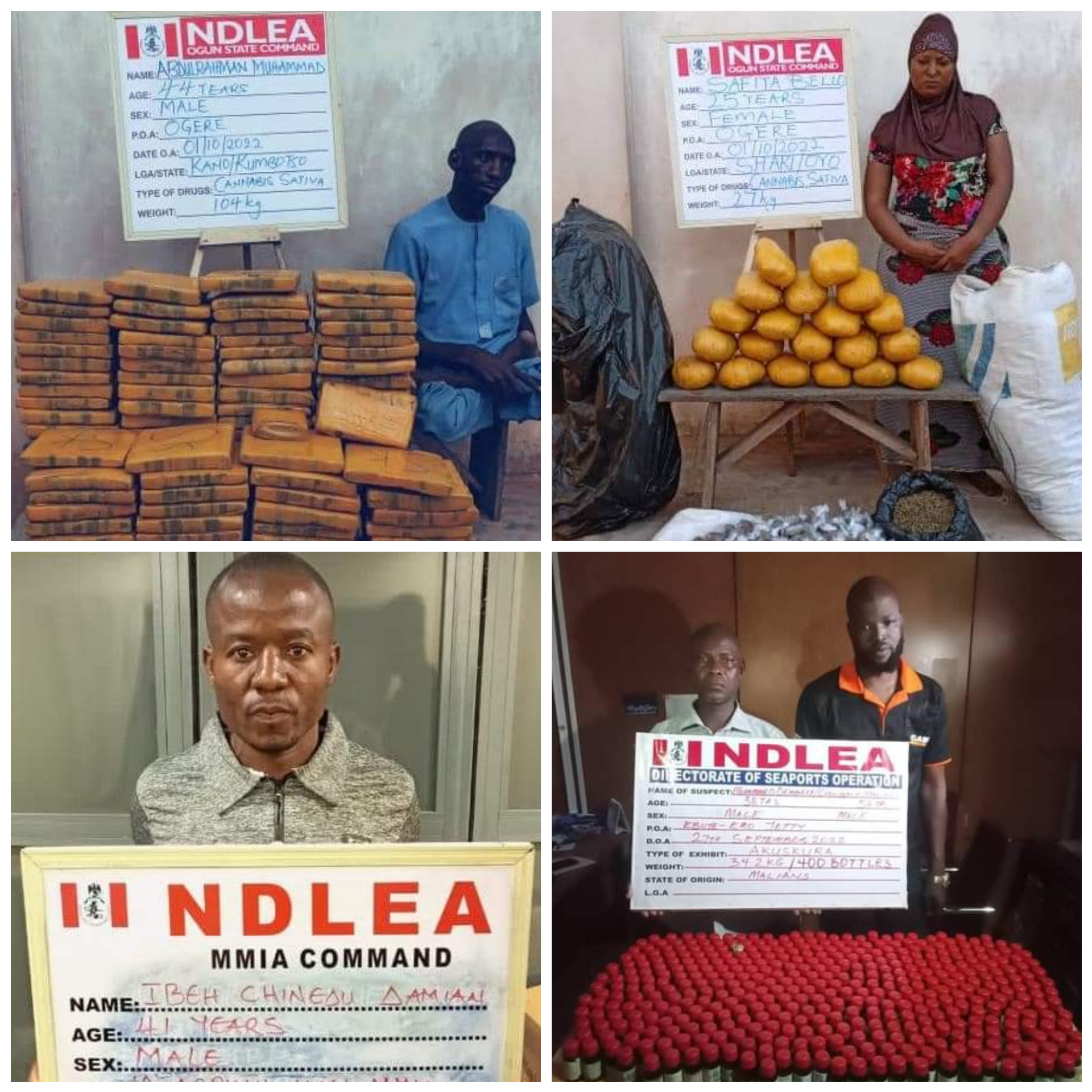 NDLEA arrests physically challenged drug dealer in Ogun and Brazilian returnee at Lagos airport for cocaine trafficking