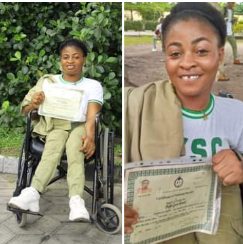 Physically challenged woman celebrates passing out of NYSC
