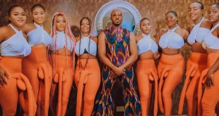 Pretty Mike arrives with women wearing large p*nis pants as he attends Don Jazzy