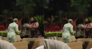 Wife smashes bottle on her husband?s side chic?s head at hotel (video)